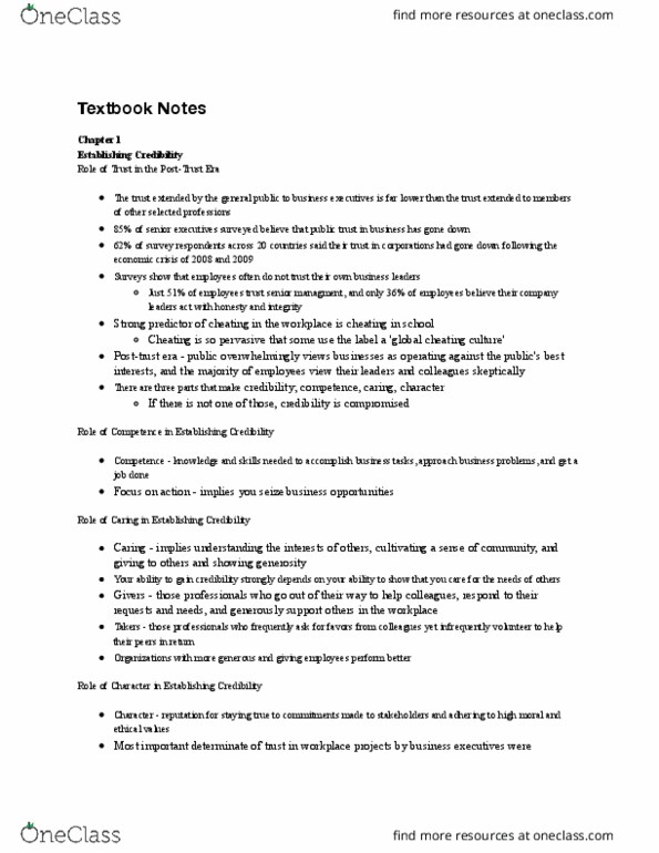 RWS 290 Chapter Notes - Chapter 1: Business Ethics, Takers thumbnail