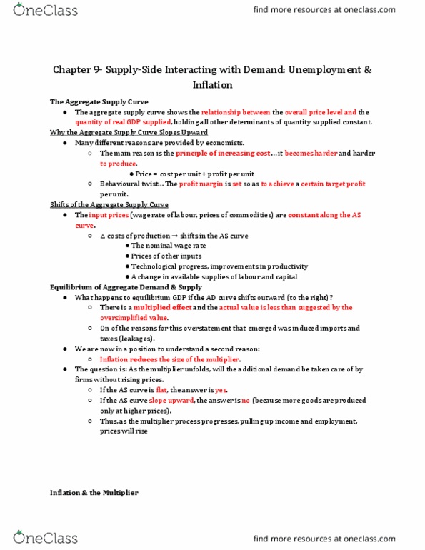 ECO 1304 Chapter Notes - Chapter 9: Aggregate Supply, Aggregate Demand, Profit Margin thumbnail