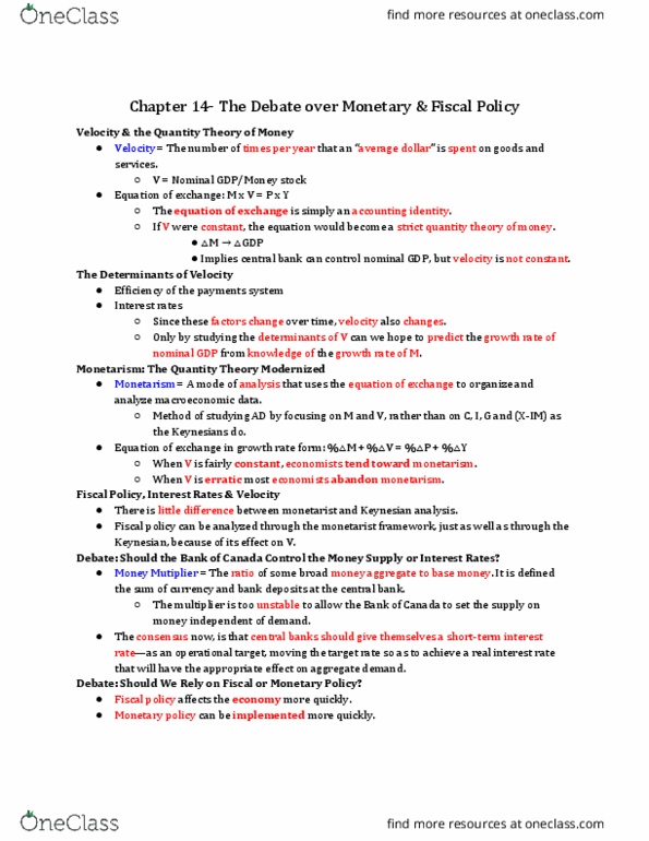 ECO 1304 Lecture Notes - Lecture 14: Monetarism, Real Interest Rate, Fiscal Policy thumbnail