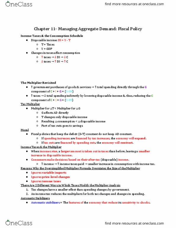 ECO 1304 Lecture Notes - Lecture 11: Disposable And Discretionary Income, Aggregate Demand, Output Gap thumbnail