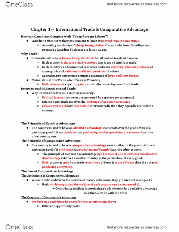 ECO 1304 Lecture Notes - Lecture 17: Absolute Advantage, Comparative Advantage, International Trade thumbnail