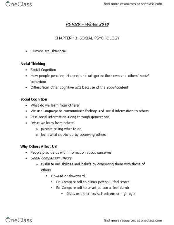 PS102 Chapter Notes - Chapter 13: Social Comparison Theory, Solomon Asch, Social Influence thumbnail