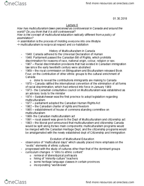 EDEC 248 Lecture Notes - Lecture 15: Canadian Human Rights Act, Multiculturalism In Canada, Royal Assent thumbnail