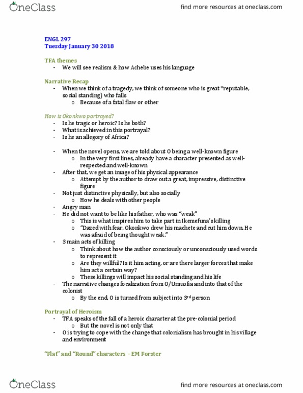 ENGL 297 Lecture Notes - Lecture 11: E. M. Forster, Chinua Achebe, Aijaz Ahmad thumbnail