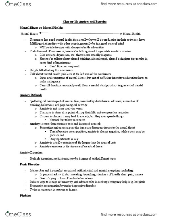 Kinesiology 2276F/G Lecture Notes - Lecture 21: Major Depressive Disorder, Generalized Anxiety Disorder, Panic Disorder thumbnail