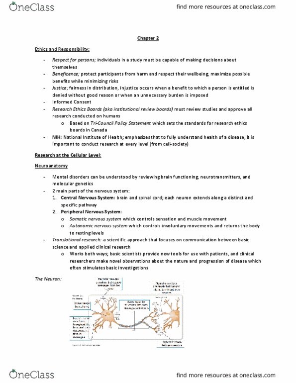 Psychology 2030A/B Chapter Notes - Chapter 2: Somatic Nervous System, Peripheral Nervous System, Autonomic Nervous System thumbnail