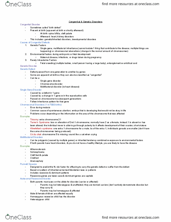 MEDRADSC 1B03 Lecture Notes - Lecture 12: Cri Du Chat, Genetic Disorder, Spina Bifida thumbnail