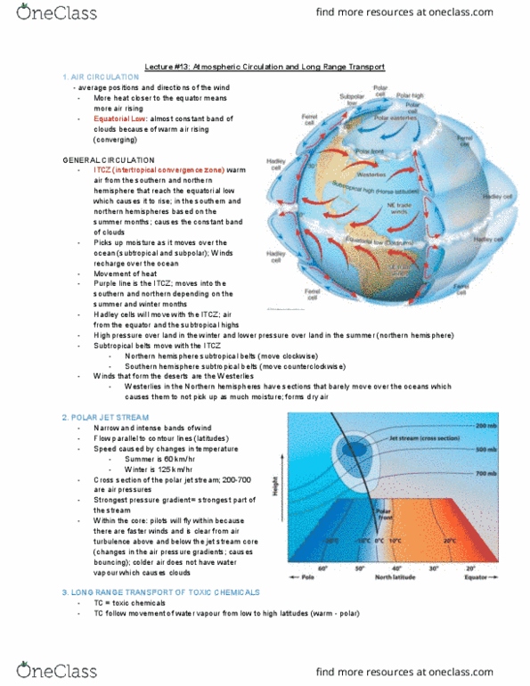 ENVIRSC 1C03 Lecture Notes - Lecture 13: Intertropical Convergence Zone, Jet Stream, Atmospheric Circulation thumbnail