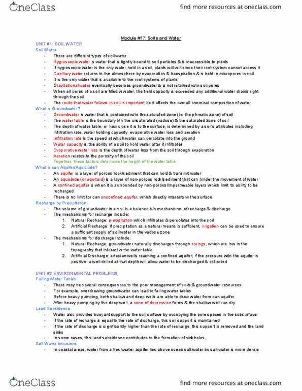 ENVIRSC 1C03 Lecture Notes - Lecture 17: Phreatic Zone, Vadose Zone, Aquifer thumbnail