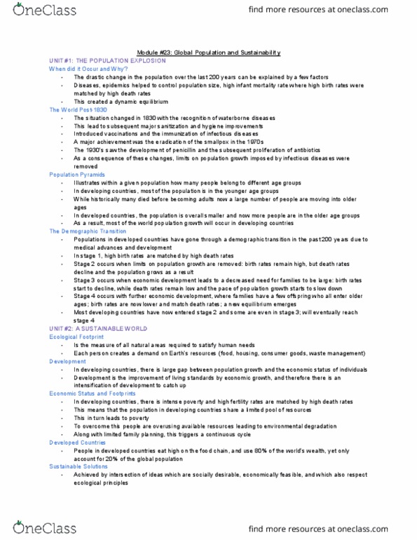 ENVIRSC 1C03 Lecture Notes - Lecture 23: Ecological Footprint, Waterborne Diseases, Demographic Transition thumbnail