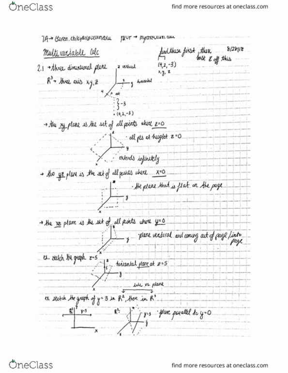 MATH 2110Q Lecture 1: calc 3 notes page 1 cover image