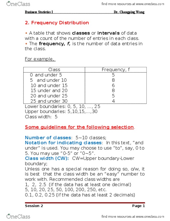 QMS 102 Lecture Notes - Frequency Distribution, Cumulative Frequency Analysis, Ogive thumbnail