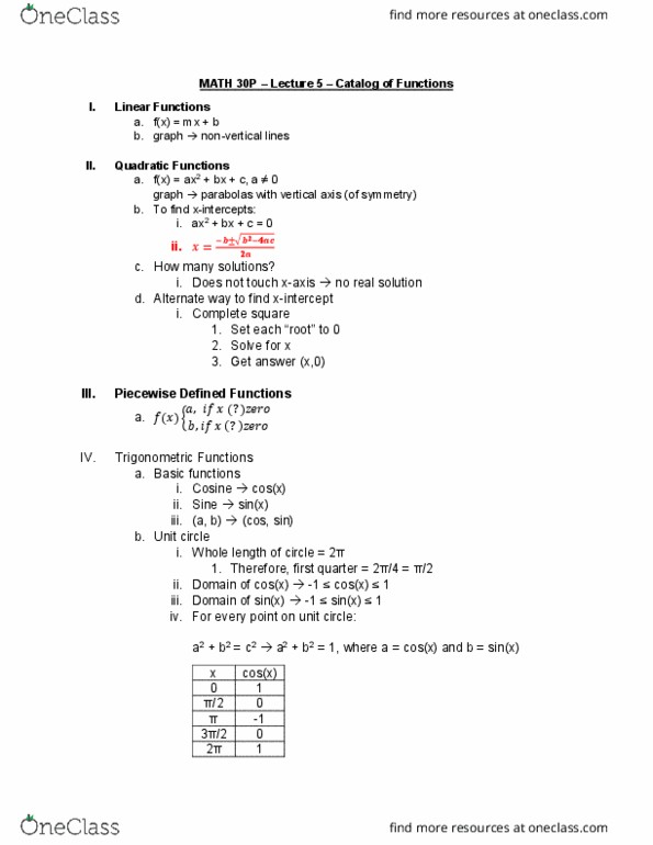 MATH 030P Lecture Notes - Lecture 5: Unit Circle, Piecewise thumbnail
