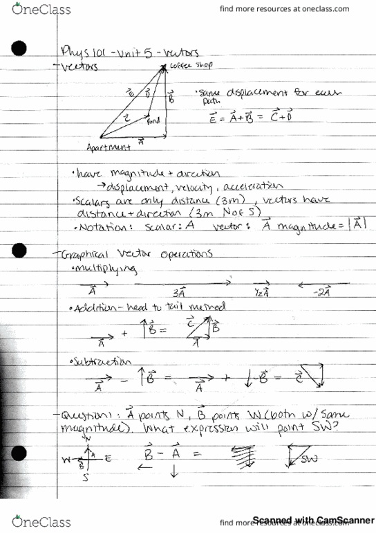 PHYS 101 Lecture 5: unit 5 vectors - addition, subtraction, multiplication thumbnail