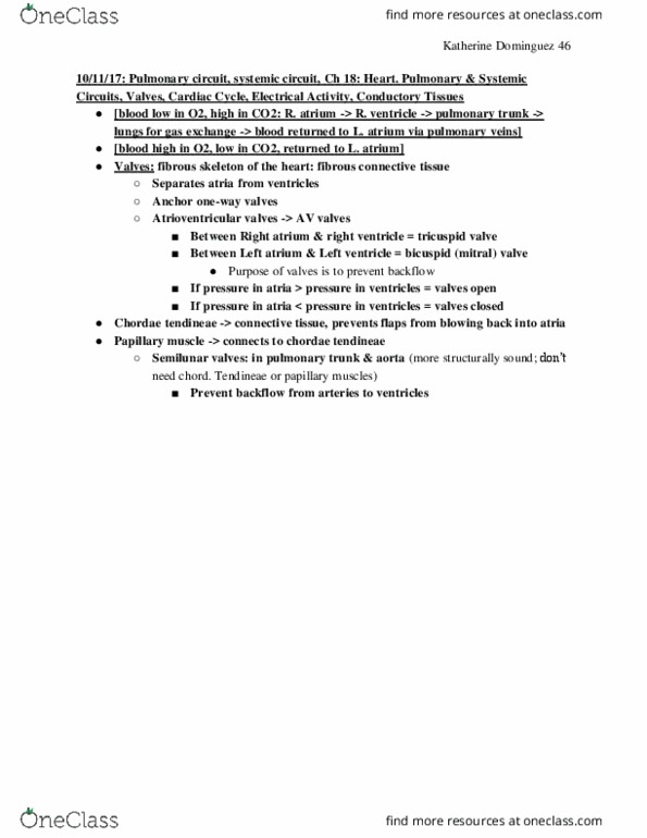 BIOL 115 Lecture 18: BIOL115, Chapter 18 Heart. Pulmonary & Systemic Circuits, Valves, Cardiac Cycle, Electrical Activity, Conductory Tissues thumbnail