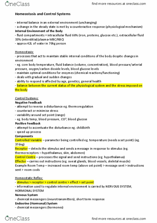 BIOS1167 Lecture Notes - Lecture 1: Blood Sugar, Blood Vessel, Fluid Compartments thumbnail