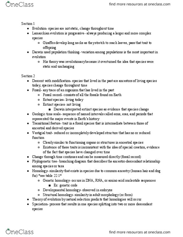 BISC208 Lecture Notes - Lecture 4: Geologic Time Scale, Lamarckism, Natural Selection thumbnail