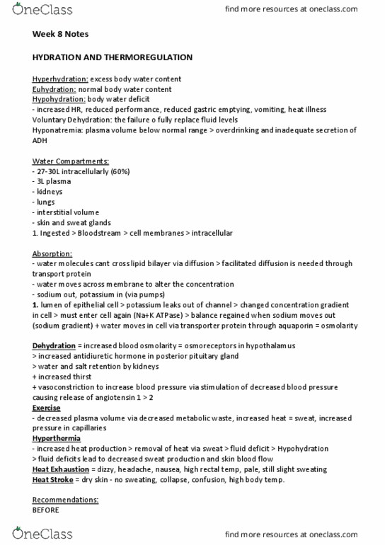 EXSS2021 Lecture Notes - Lecture 8: Posterior Pituitary, Extracellular Fluid, Heat Illness thumbnail