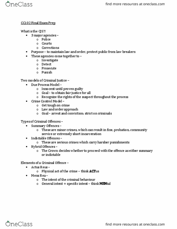 CC102 Lecture Notes - Lecture 11: Indictable Offence, Actus Reus, Law Breakers thumbnail