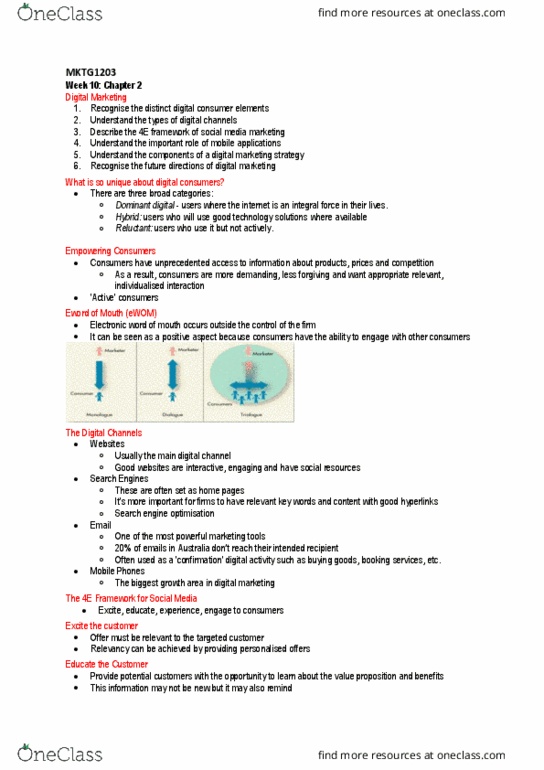 MKTG1203 Lecture Notes - Lecture 10: Search Engine Optimization, Digital Marketing, Good Technology thumbnail