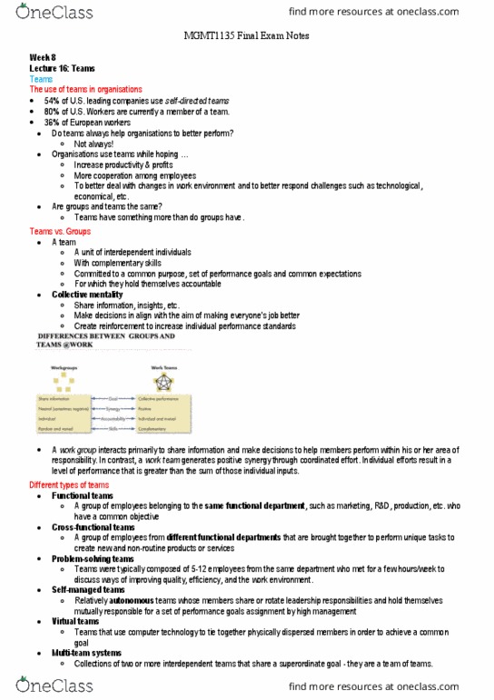 MGMT1135 Lecture Notes - Lecture 16: Groupthink, Social Loafing, Mental Models thumbnail