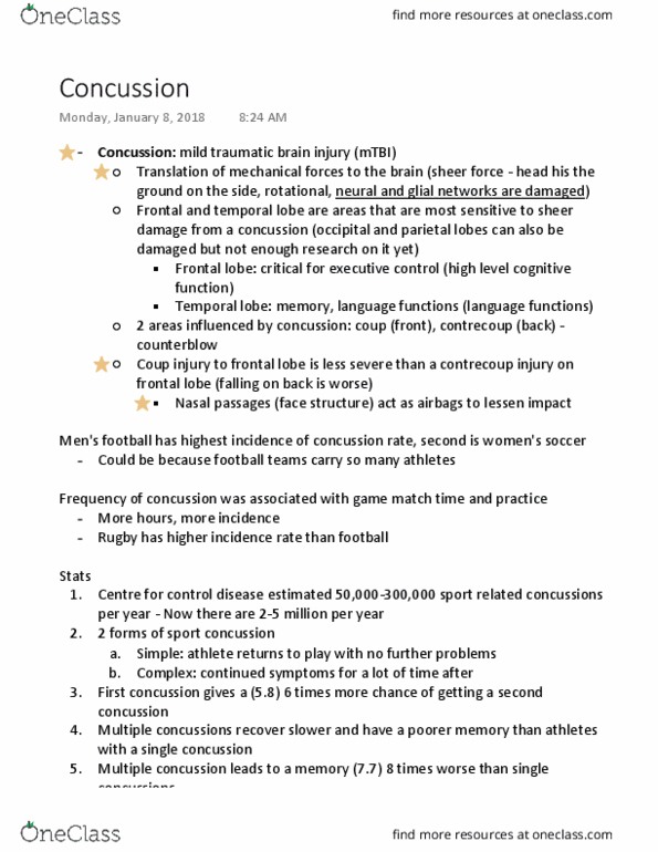 Kinesiology 1080A/B Lecture Notes - Lecture 1: Traumatic Brain Injury, Frontal Lobe, Temporal Lobe thumbnail