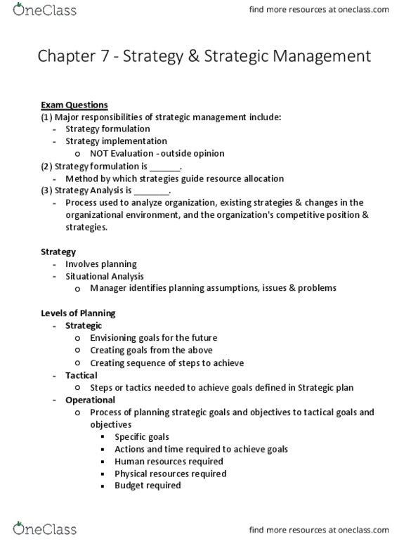 GMS 200 Lecture Notes - Lecture 9: Strategic Management, Human Resources, Contingency Plan thumbnail