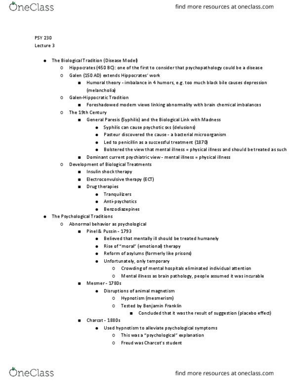 PSY 230 Lecture Notes - Lecture 3: Insulin Shock Therapy, Eliot Spitzer, Electroconvulsive Therapy thumbnail