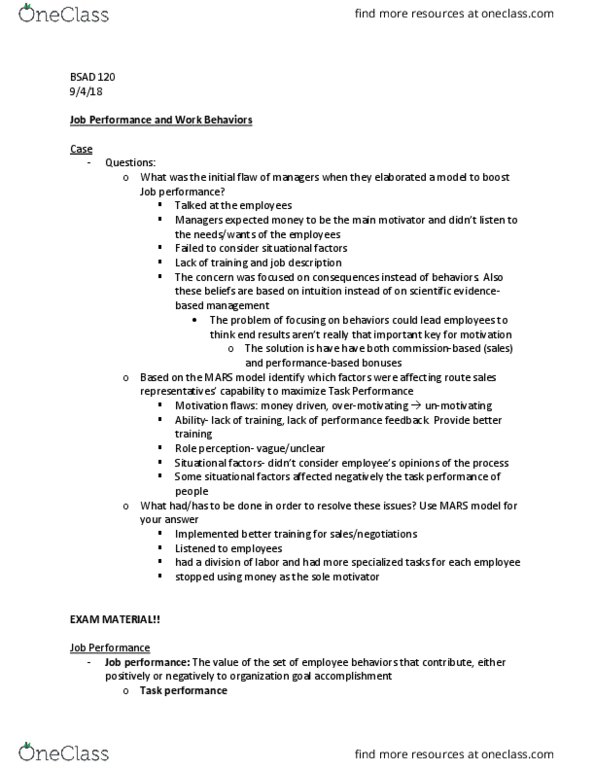 BSAD 120 Lecture Notes - Lecture 2: Job Performance, Substance Abuse, Civic Virtue thumbnail