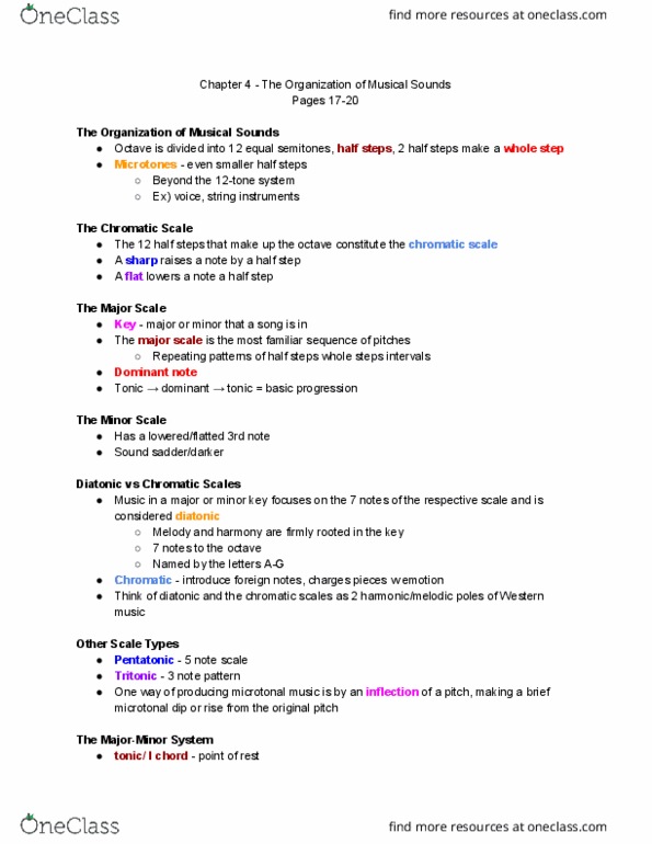 MUSIC 2251 Chapter Notes - Chapter 4: Microtonal Music, Major Scale, Pentatonic Scale thumbnail