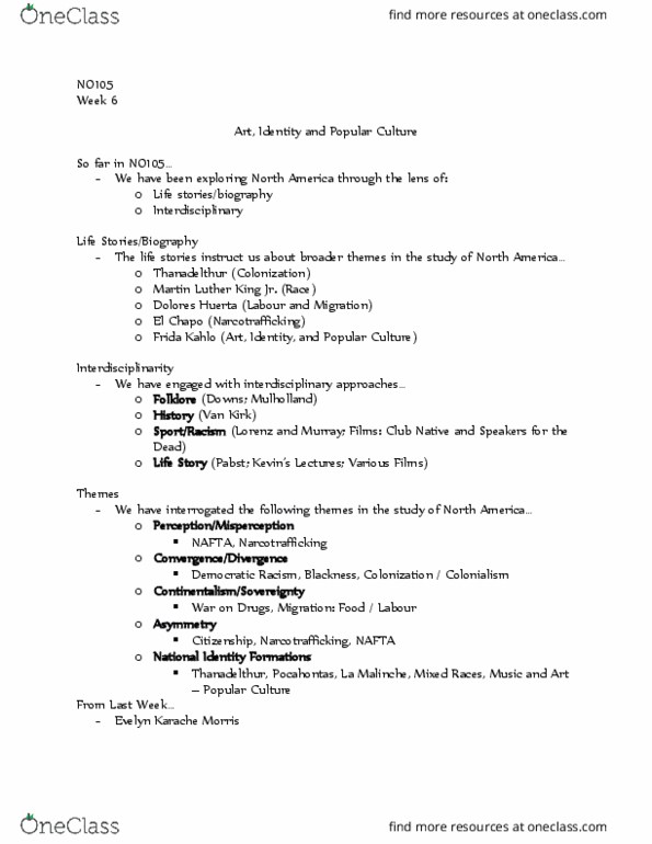 NO105 Lecture Notes - Lecture 3: Frida Kahlo, Dolores Huerta, Interdisciplinarity thumbnail