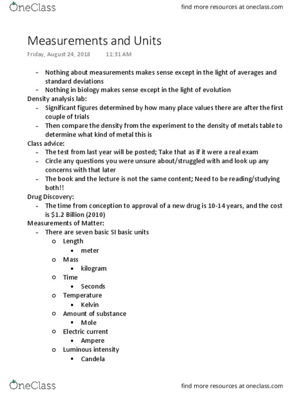 CHEM 105 Lecture Notes - Lecture 2: Luminous Intensity, Ethanol, Hexane thumbnail