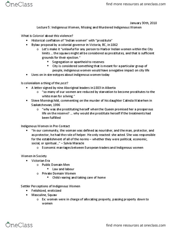 INDIGST 1AA3 Lecture Notes - Lecture 5: Squaw, Calinda, January 30 thumbnail