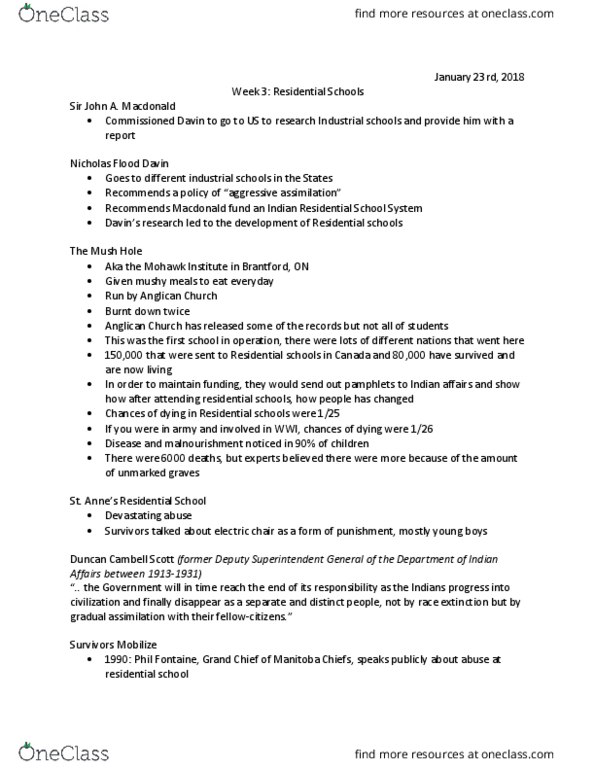 INDIGST 1AA3 Lecture Notes - Lecture 3: Nicholas Flood Davin, Canadian Indian Residential School System, Phil Fontaine thumbnail