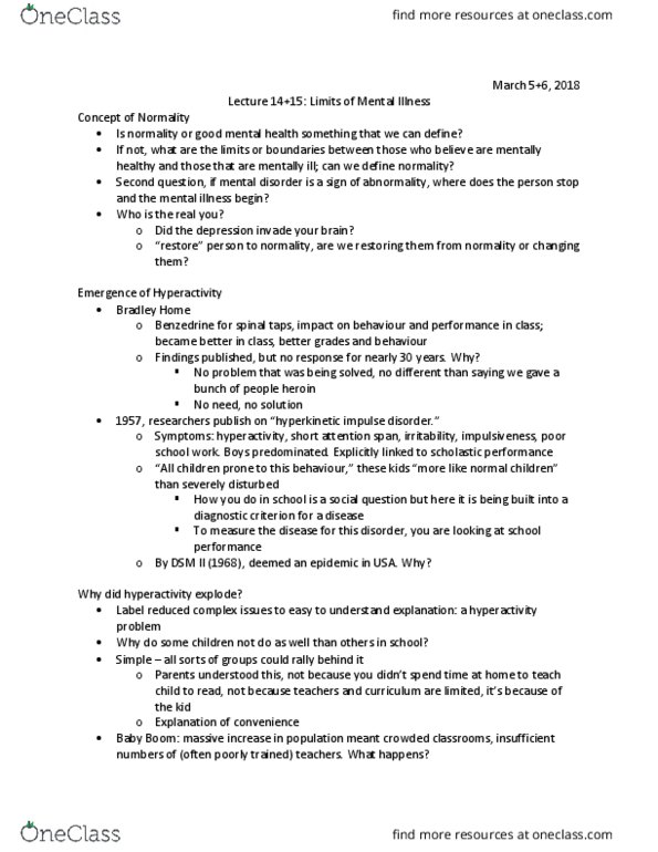 HLTHAGE 1CC3 Lecture Notes - Lecture 14: Lumbar Puncture, Mental Disorder, Attention Deficit Hyperactivity Disorder thumbnail