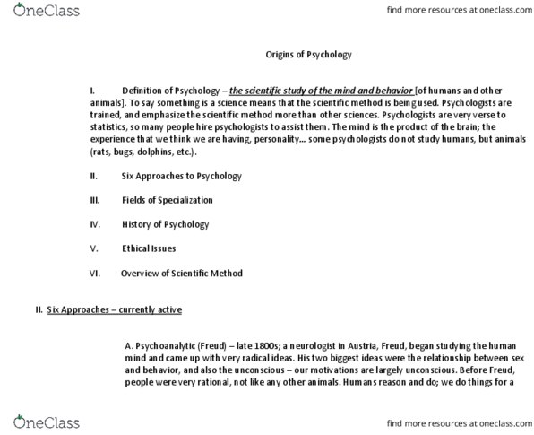 PSY 110 Lecture Notes - Lecture 1: Neurology, Scientific Method, Cognitive Psychology thumbnail