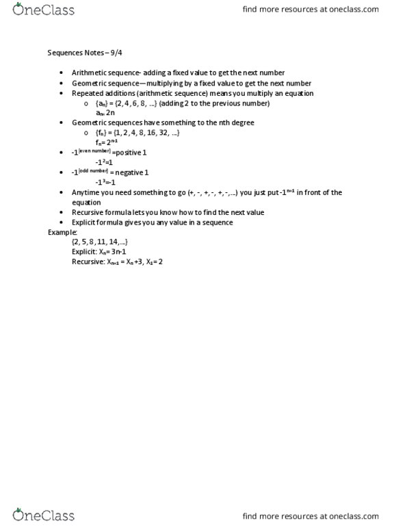 MATH 306 Lecture Notes - Lecture 2: Arithmetic Progression thumbnail