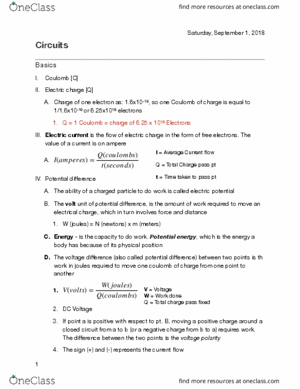 EET K144 Chapter Notes - Chapter all: Electrical Network, Ampere, Electric Charge thumbnail