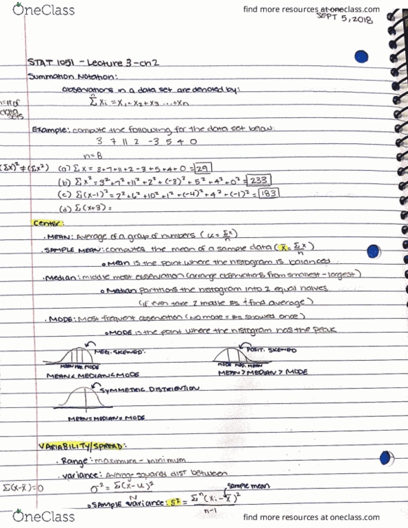 STAT 1051 Lecture 4: Stat 1051- Lecture 3- Ch 2 Page 1 cover image