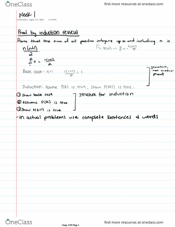 COMP 4200 Lecture 1: Week 1 proof by induction thumbnail