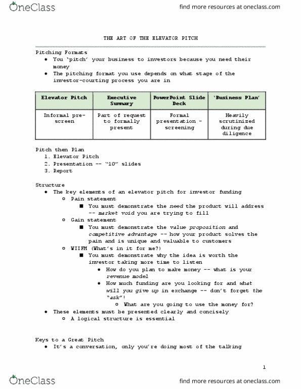 BU121 Lecture Notes - Lecture 4: Elevator Pitch, Microsoft Powerpoint, Proverb thumbnail