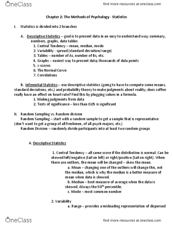 PSY 110 Lecture Notes - Lecture 2: Descriptive Statistics, Standard Deviation, Normal Distribution thumbnail