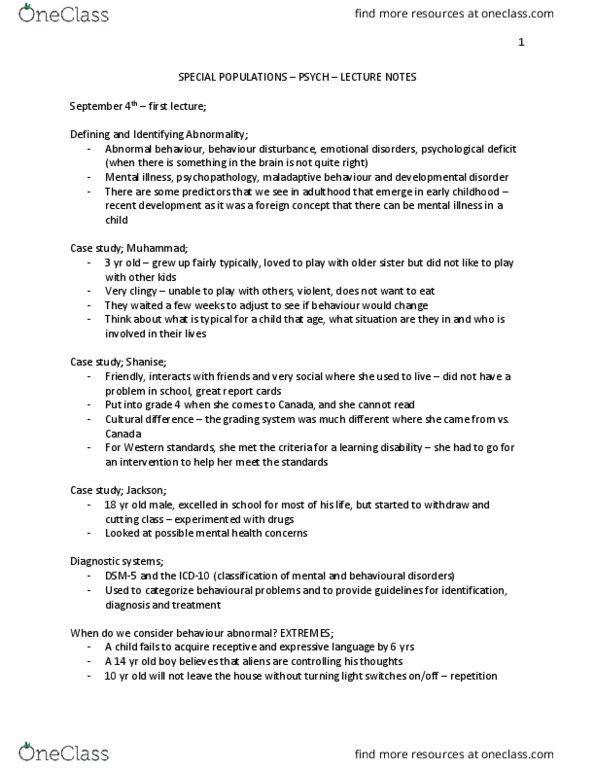 PSYCH 3B03 Lecture Notes - Lecture 1: Developmental Disorder, Echolalia, Dsm-5 thumbnail