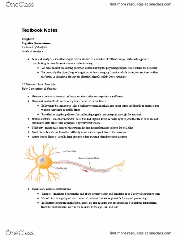 PSY 211 Chapter Notes - Chapter 2: Axon, Neuron Doctrine, Reference Electrode thumbnail