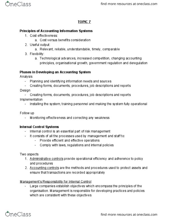 BSB110 Lecture Notes - Lecture 7: Administrative Controls, Internal Control, Accounting thumbnail