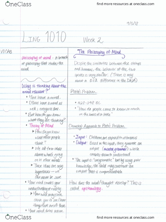 LING 1010 Lecture 4: LING 1010 Week 2 Handwritten Cornell Notes - With Vocab, Clear Explanations, Thought-Provoking Questions + Conclusion cover image