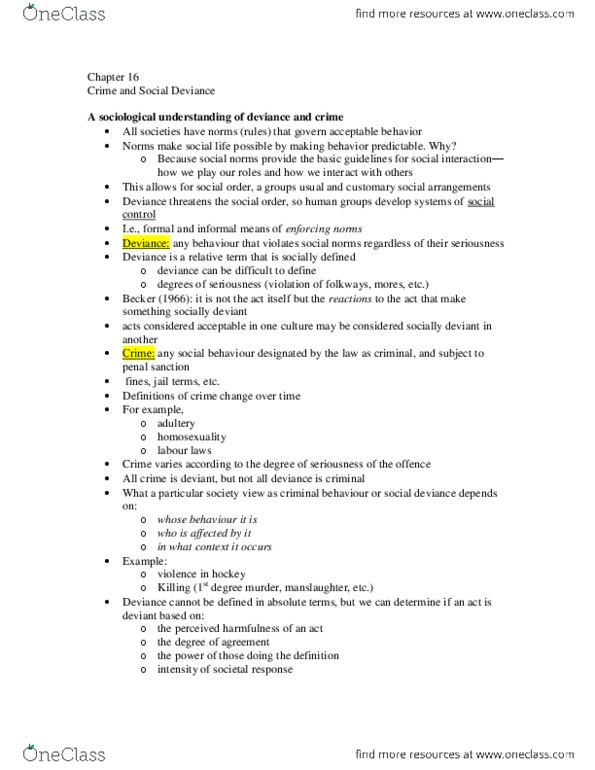 SY101 Chapter Notes - Chapter 16: Cesare Beccaria, Cesare Lombroso, Edwin Sutherland thumbnail