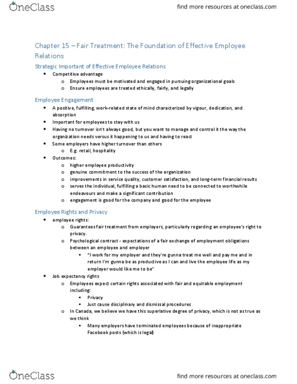BUS 381 Chapter Notes - Chapter 15: Employee Engagement, Psychological Contract, Competitive Advantage thumbnail