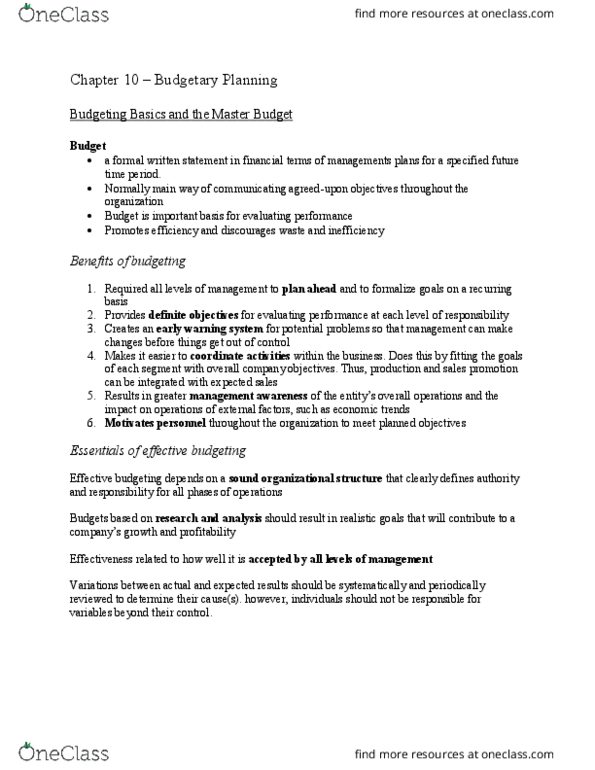 BUS 254 Chapter Notes - Chapter 10: Budget, Sales Promotion, European Cooperation In Science And Technology thumbnail