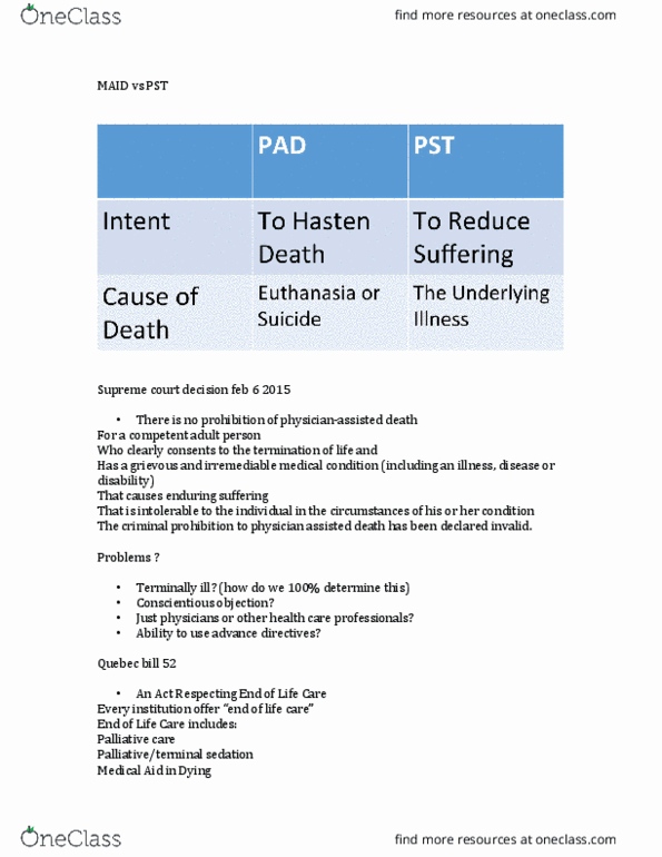 GERON218 Lecture Notes - Lecture 3: Assisted Suicide, Palliative Care, Conscientious Objector thumbnail